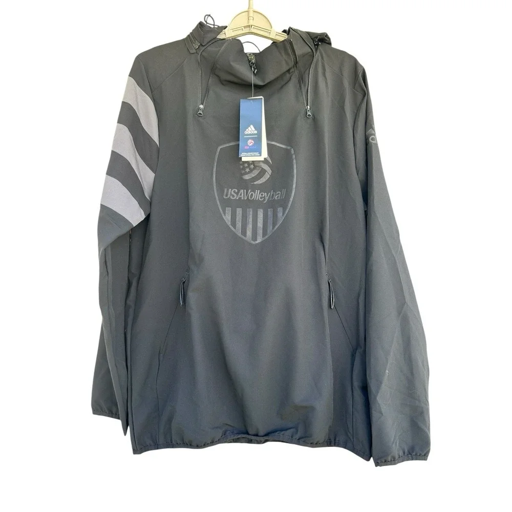 Adidas USA Volleyball All Weather Jacket Mens Medium Black Hooded DY2410 NWT